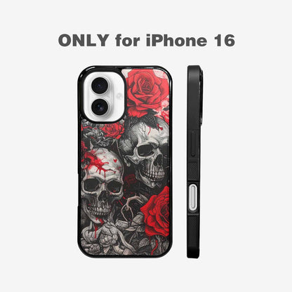 iPhone 16 Case — Skull And Roses Black Red Ink, Custom Print Case Cover