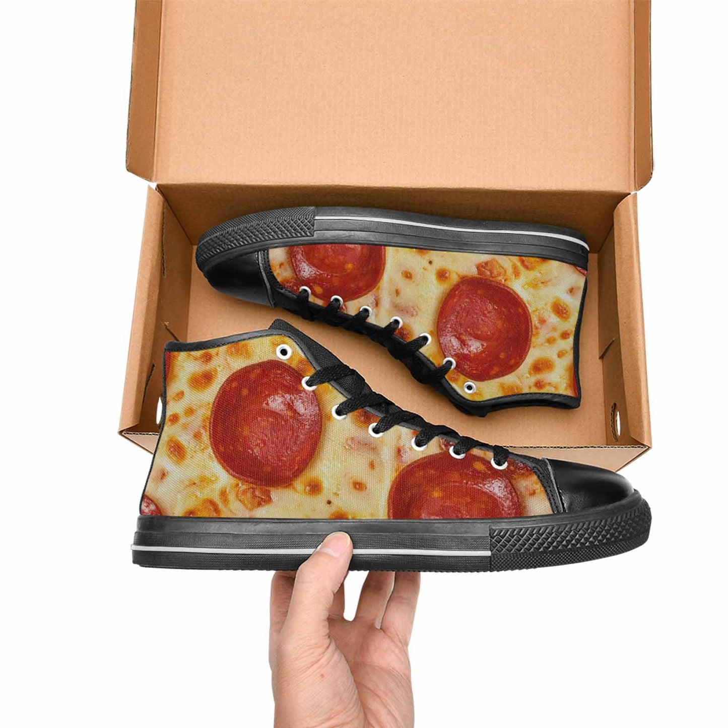 MEN'S Pepperoni Pizza Print High Top Canvas Grunge Sneakers