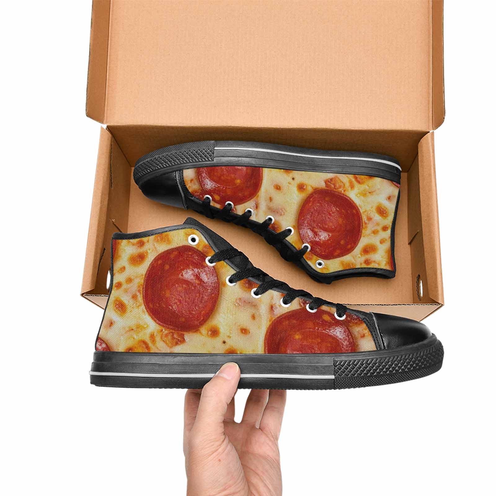 MEN'S Pepperoni Pizza Print High Top Canvas Grunge Sneakers