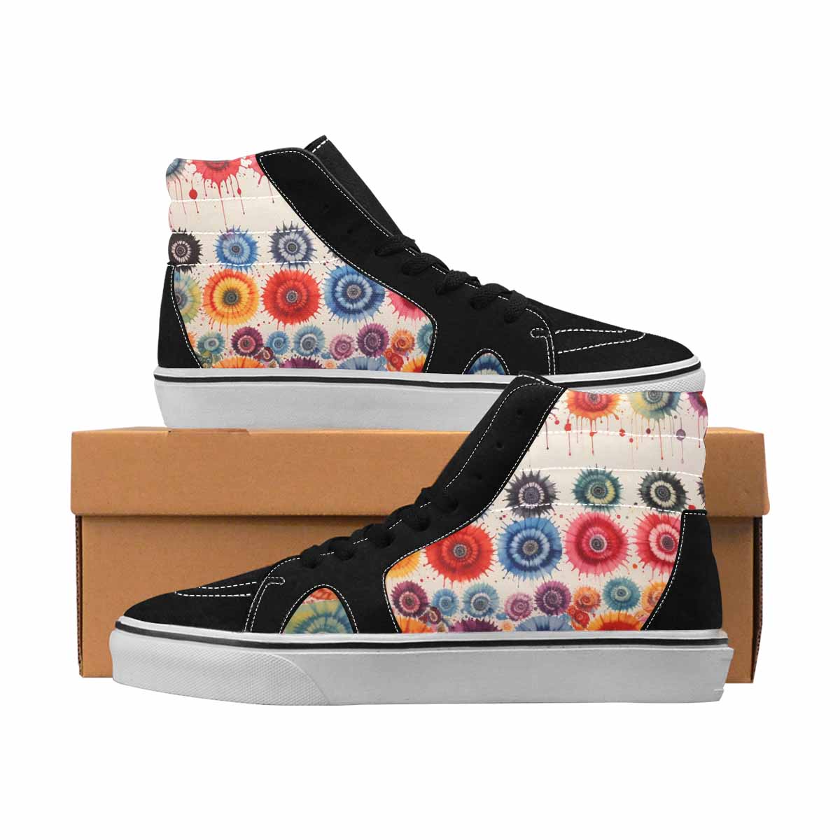 MEN'S Tie Dye Black & Red Ink High Top Canvas One Of A Kind Grunge Limited Edition Sneakers