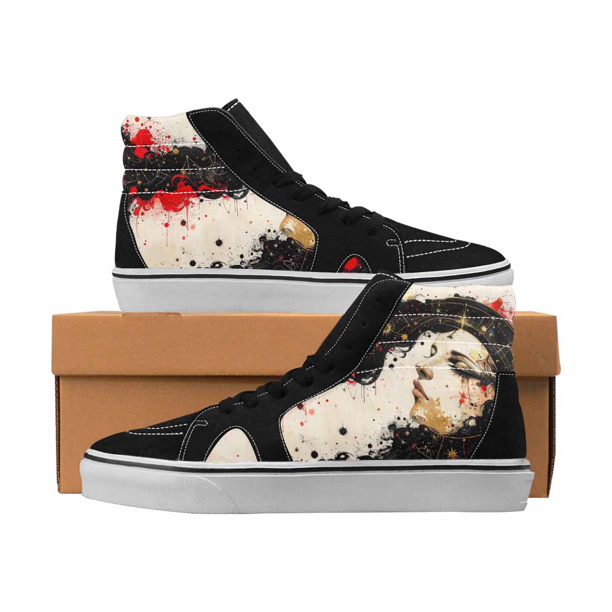 MEN'S Zodiac Black & Red Ink High Top Canvas Artist-designed Y2K All Over Print Shoes