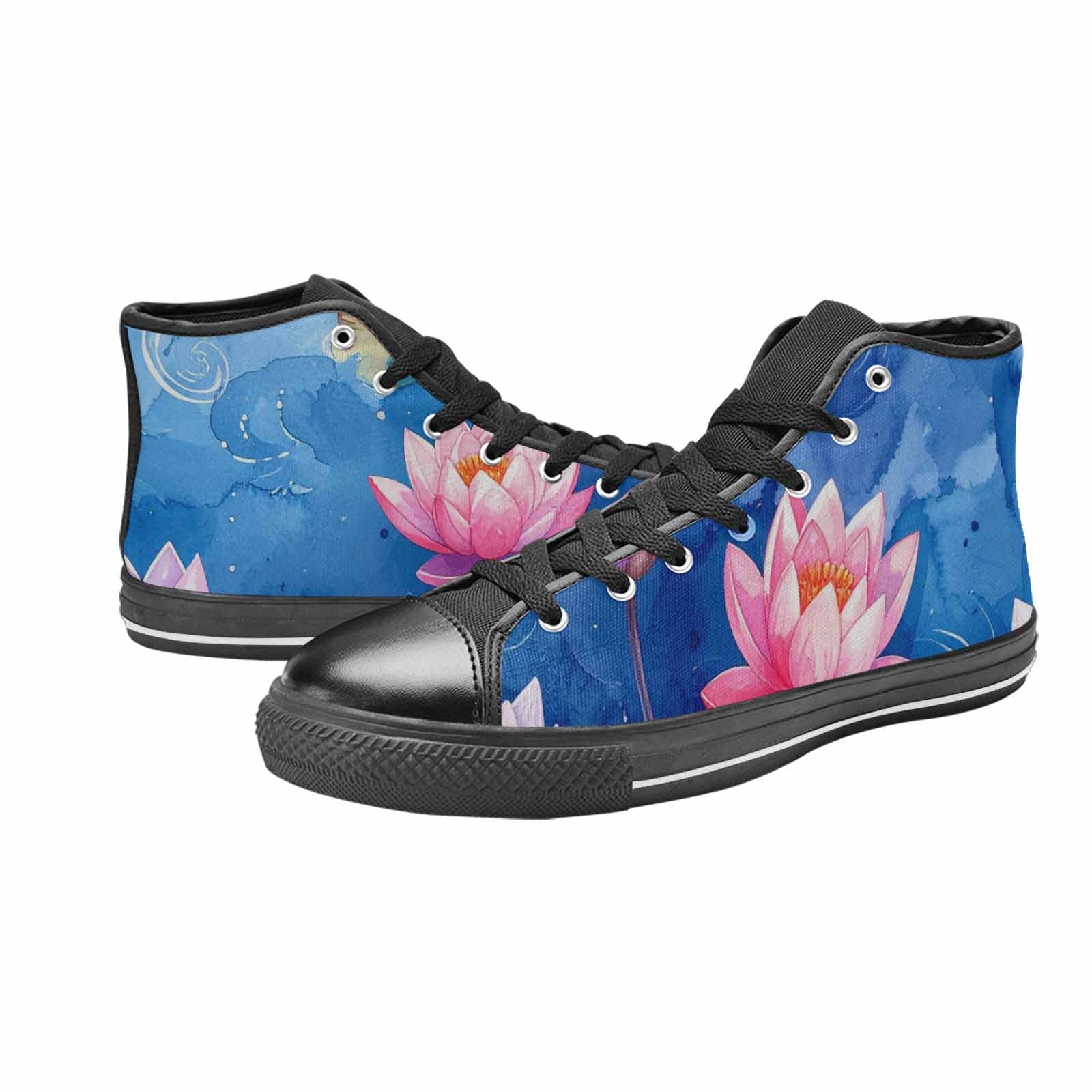 WOMEN'S Water Lilies Impressionist High Top Canvas Vivid Sneakers