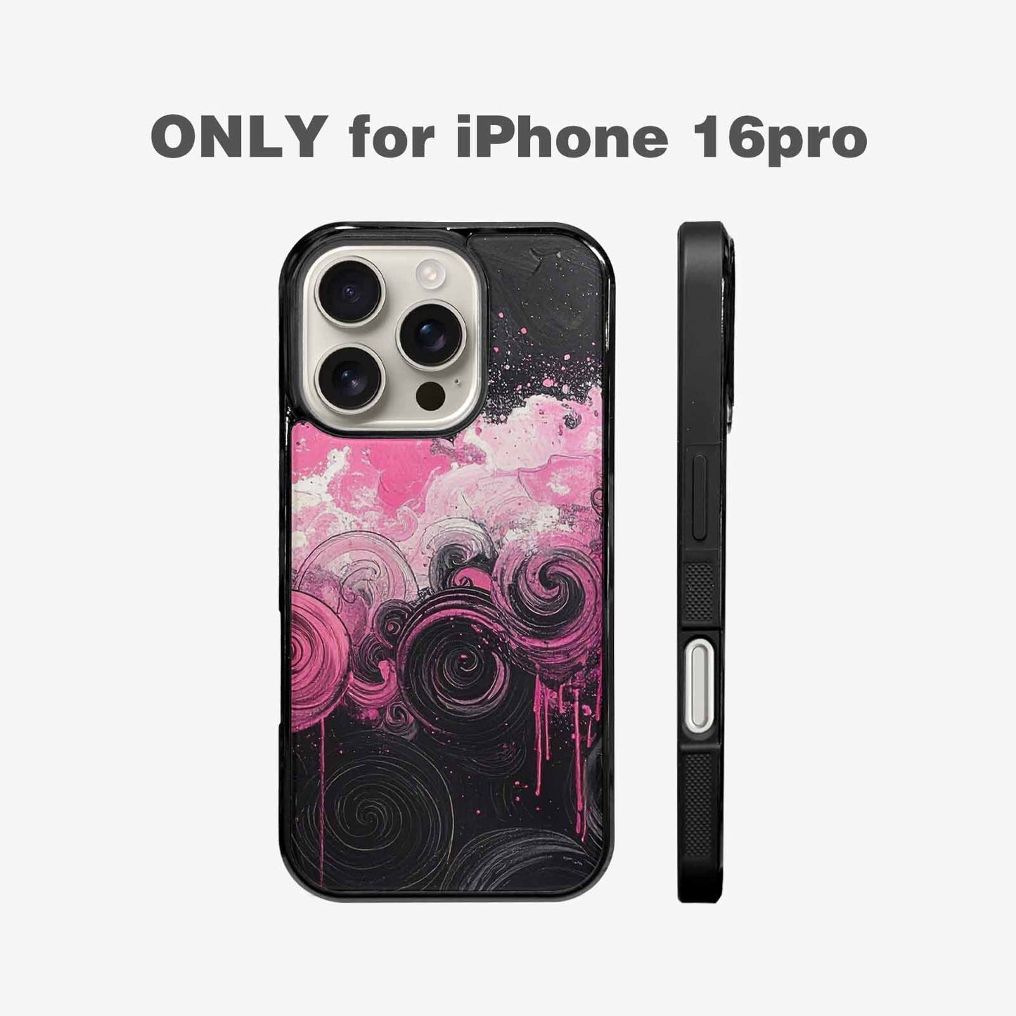 iPhone 16 Pro Case — Van Gogh Swirl Black Pink Ink, Custom Print Case Cover