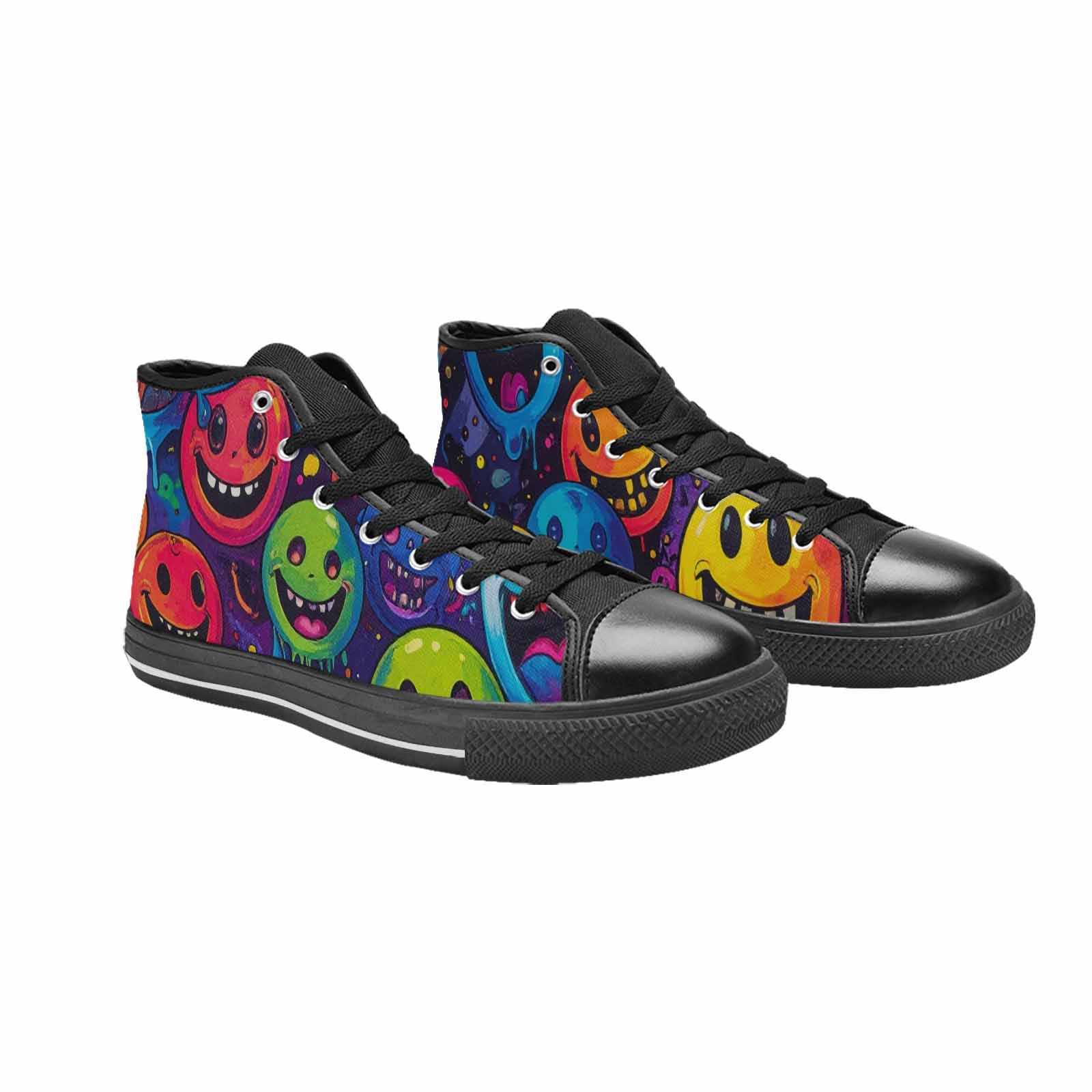 MEN'S Yellow Smiley Face High Top Canvas Surreal Custom Sneakers