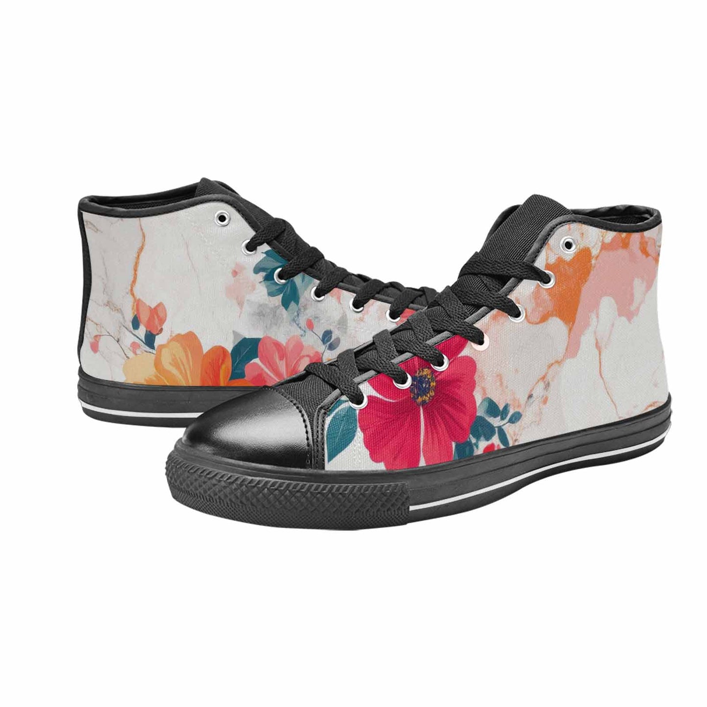 WOMEN'S Marble Floral High Top Canvas Vibrant Chaos Shoes