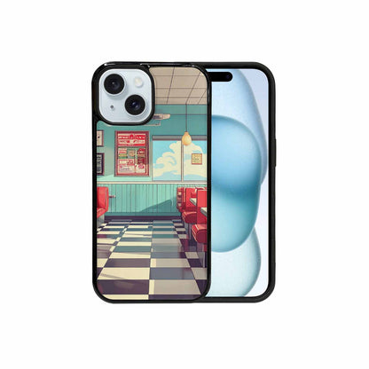iPhone 15 Case — 1950s Diner Cartoon Art Pattern, Unique Phone Case Design