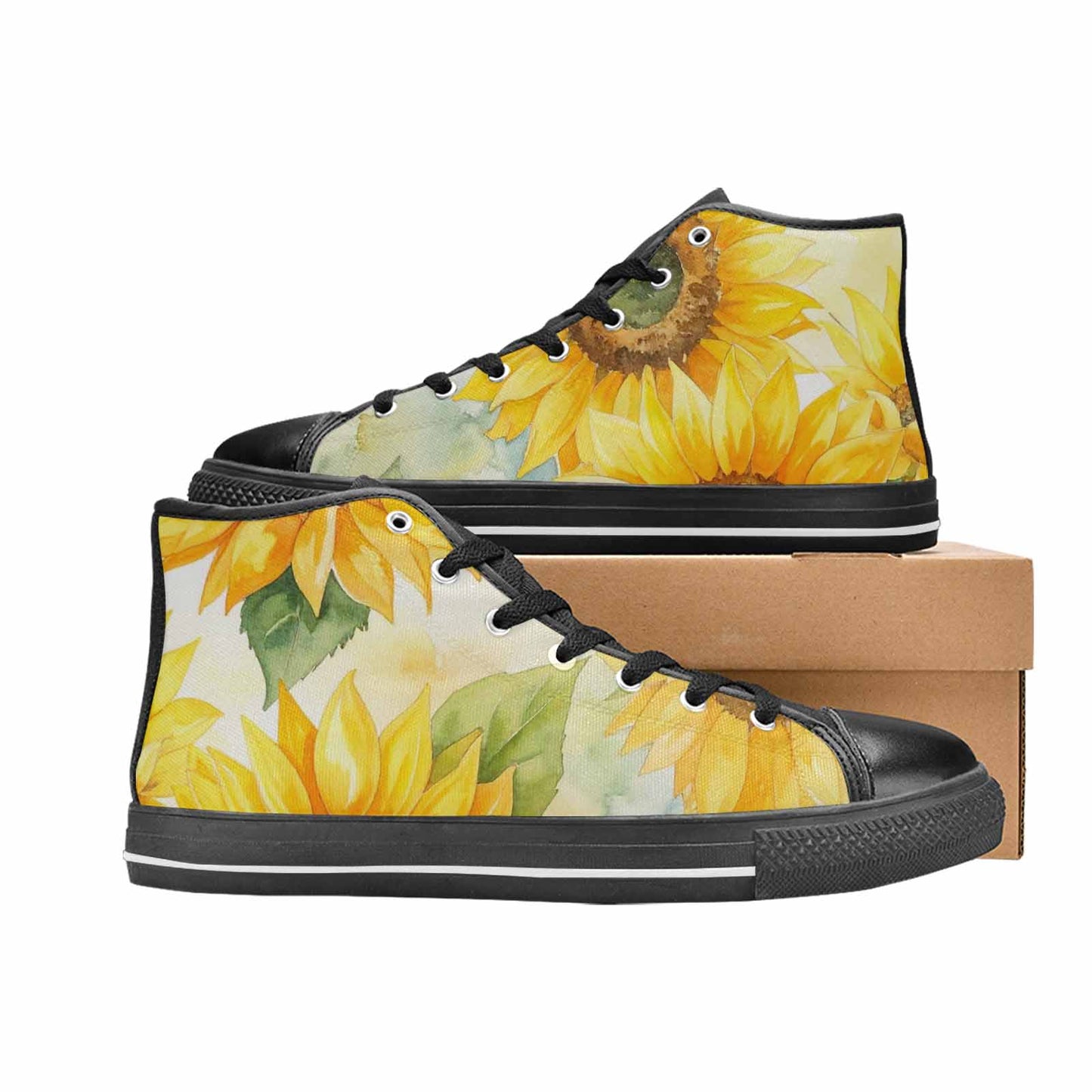 WOMEN'S Sunflowers Watercolor High Top Canvas Y2K Custom Shoes