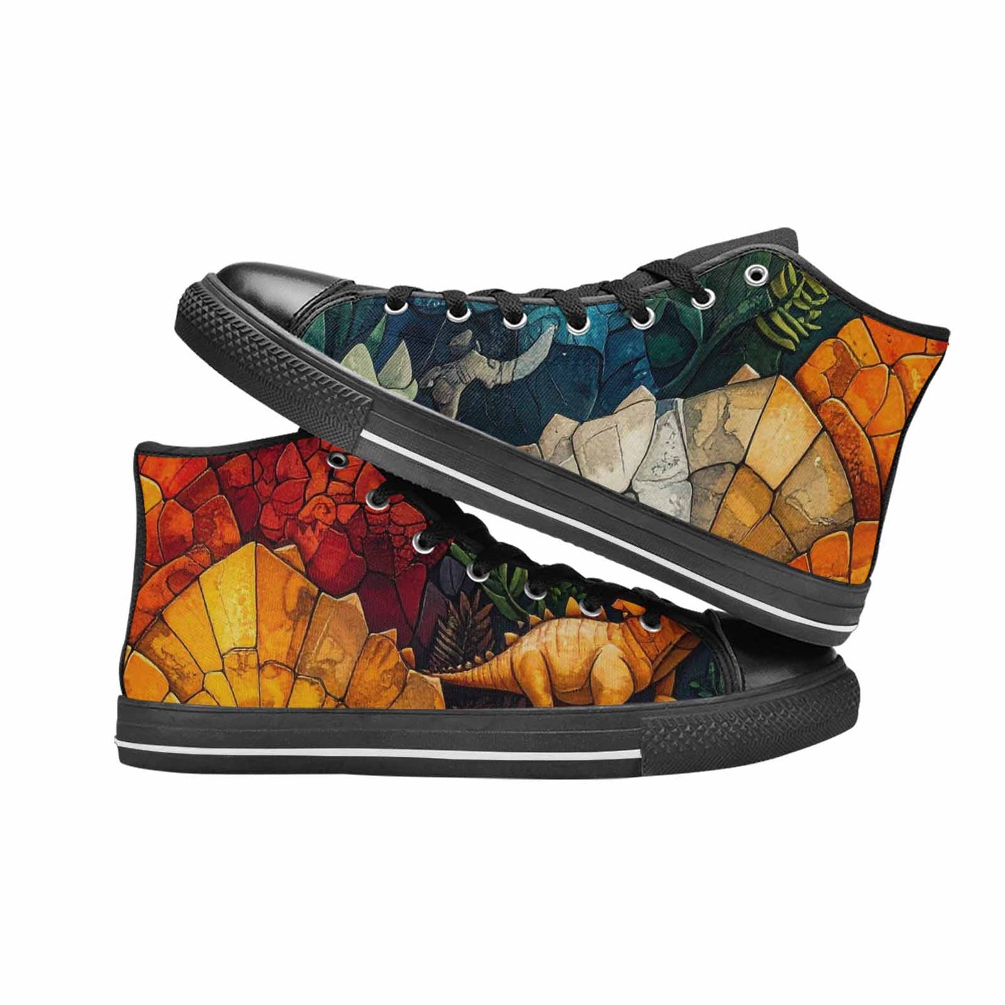 MEN'S Dinosaur Silhouette High Top Canvas Neon Fantasy Custom Shoes