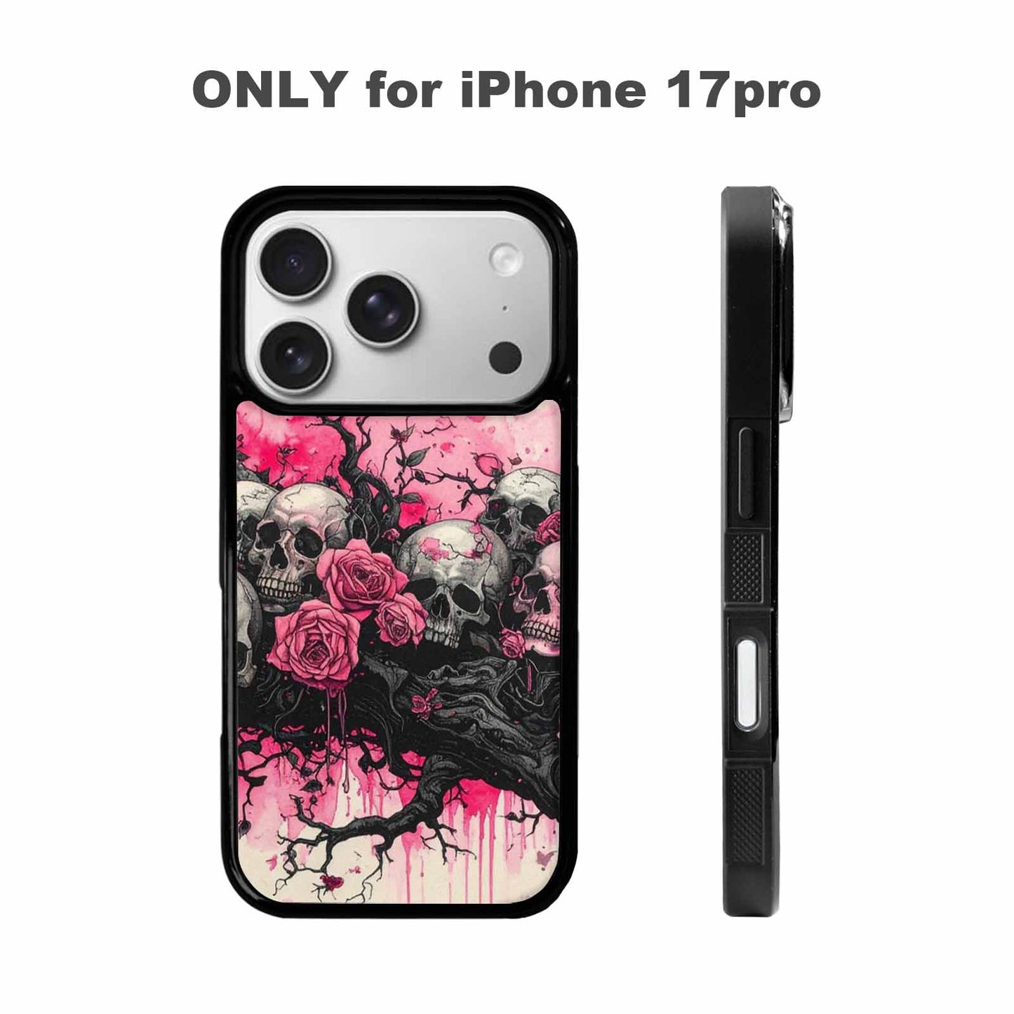 iPhone 17 Pro Case — Black Pink Ink Skull And Gothic, Custom Art Phone Cover