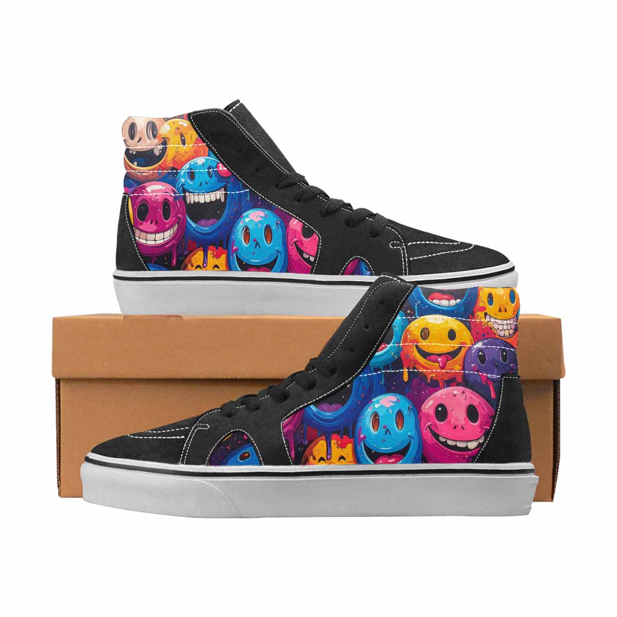WOMEN'S Smiley Face High Top Canvas Unique Print Aesthetic Sneakers