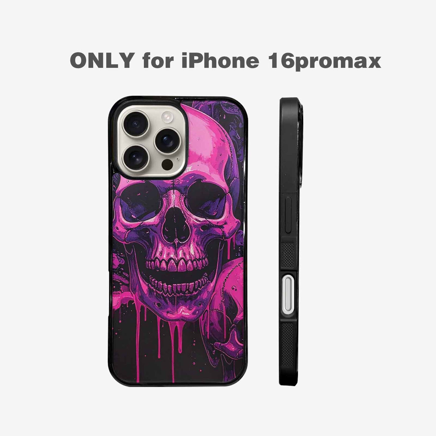 iPhone 16 Pro Max Case — Pink Purple Skeletons Neon Drip Melting, Custom Printed Phone Case