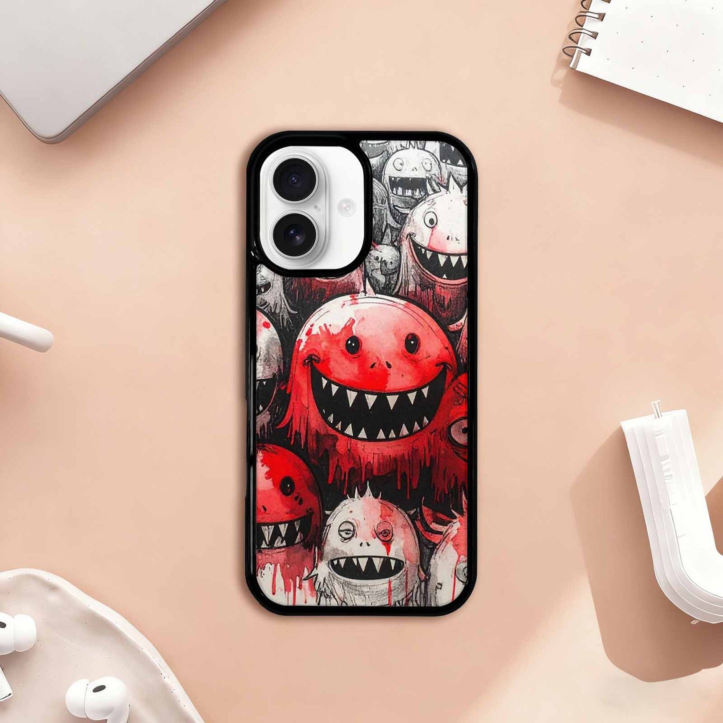 iPhone 17 Case — Black &amp; Red Ink Cartoon Cute, Customized Protective Case