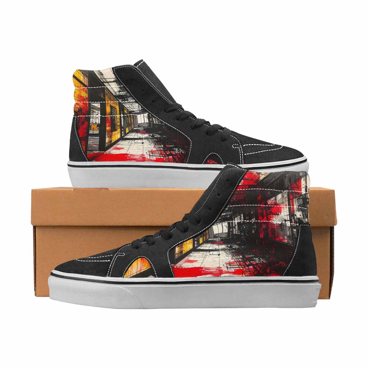 WOMEN'S Liminal Black & Red Ink High Top Canvas Wearable Art Grunge Sneakers