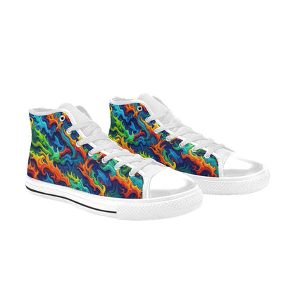 WOMEN'S Psychedelic Camo Rhythm High Top Canvas Neon Fantasy Sneakers