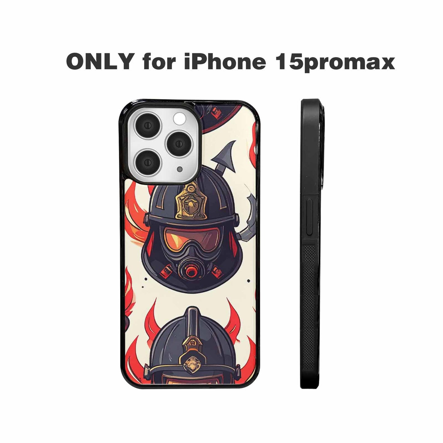 iPhone 15 Pro Max Case — Firefighter Pattern Flames Axes Helmets Seamless, Custom Art Phone Cover