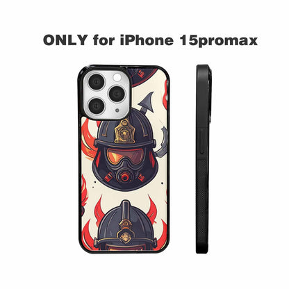 iPhone 15 Pro Max Case — Firefighter Pattern Flames Axes Helmets Seamless, Custom Art Phone Cover