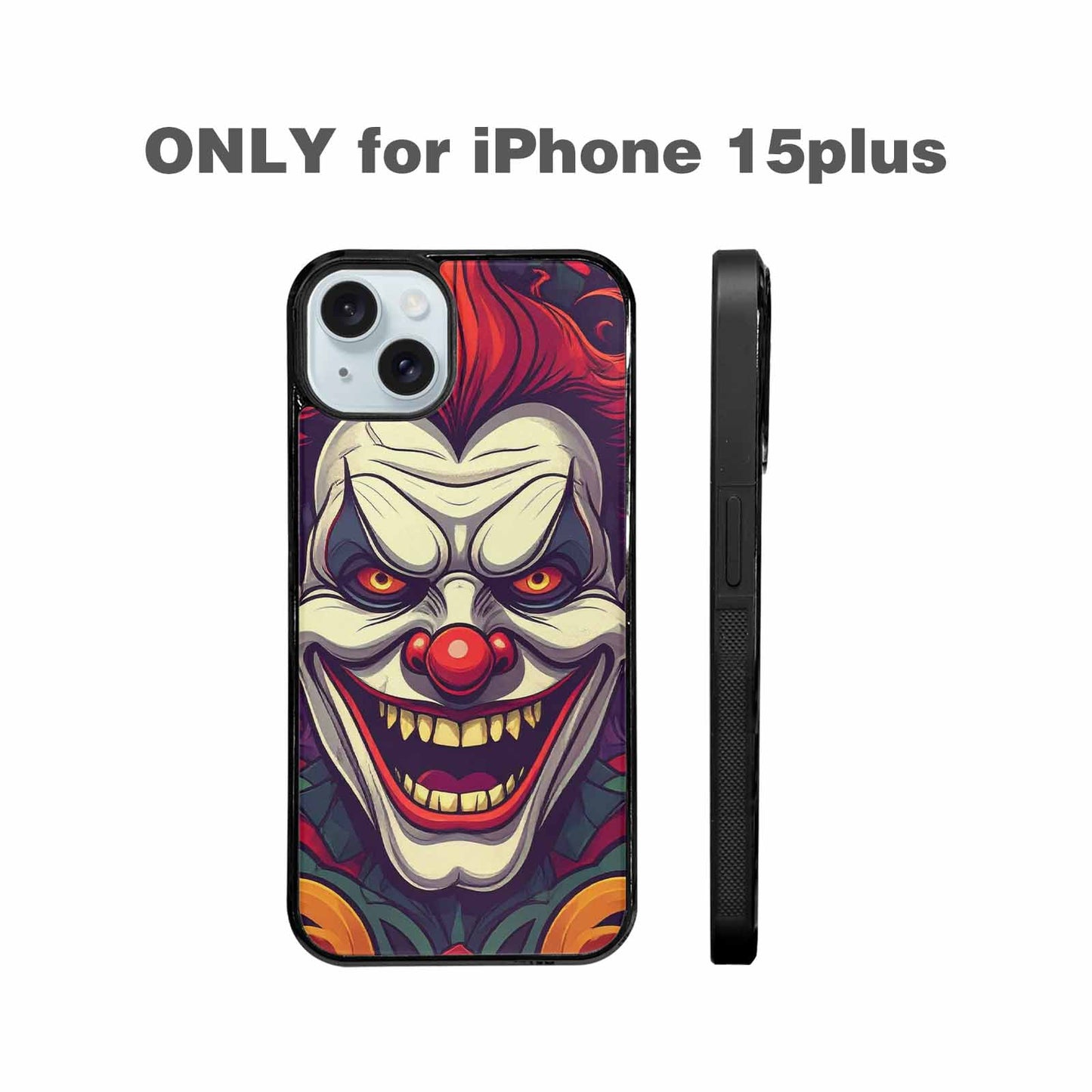 iPhone 15 Plus Case — Evil Circus Heads Faces Overlapping Patterns, Custom Made Phone Cover