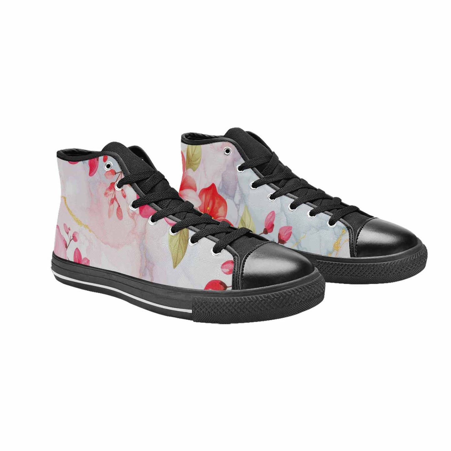 WOMEN'S Marble Floral High Top Canvas Vibrant Chaos Custom Sneakers