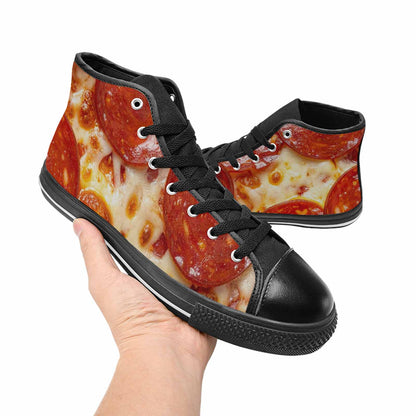 WOMEN'S Pepperoni Pizza Print High Top Canvas Vibrant Chaos Sneakers