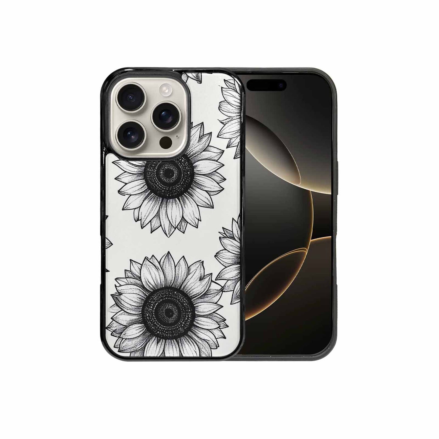 iPhone 16 Pro Case — Minimalist Black Line Art Sunflowers On, Personalized Phone Case