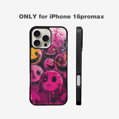 iPhone 16 Pro Max Case — Melting Moon Smiley Black Pink Ink, Custom Phone Case