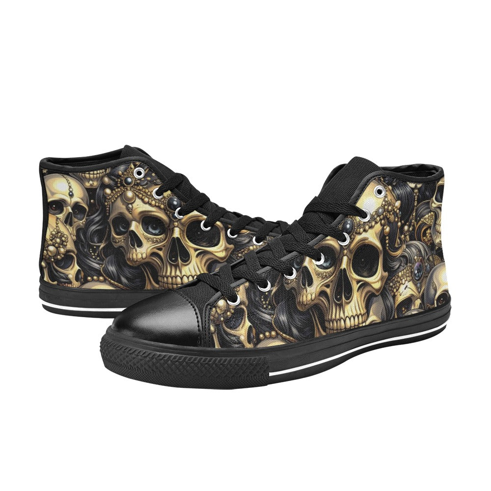 MEN'S Elegant Jeweled Skull Dark High Top Canvas Surreal Custom Shoes