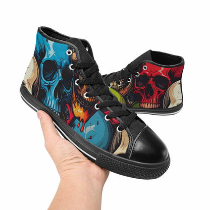 WOMEN'S Dripping Skulls Collage High Top Canvas Vibrant Chaos Custom Sneakers