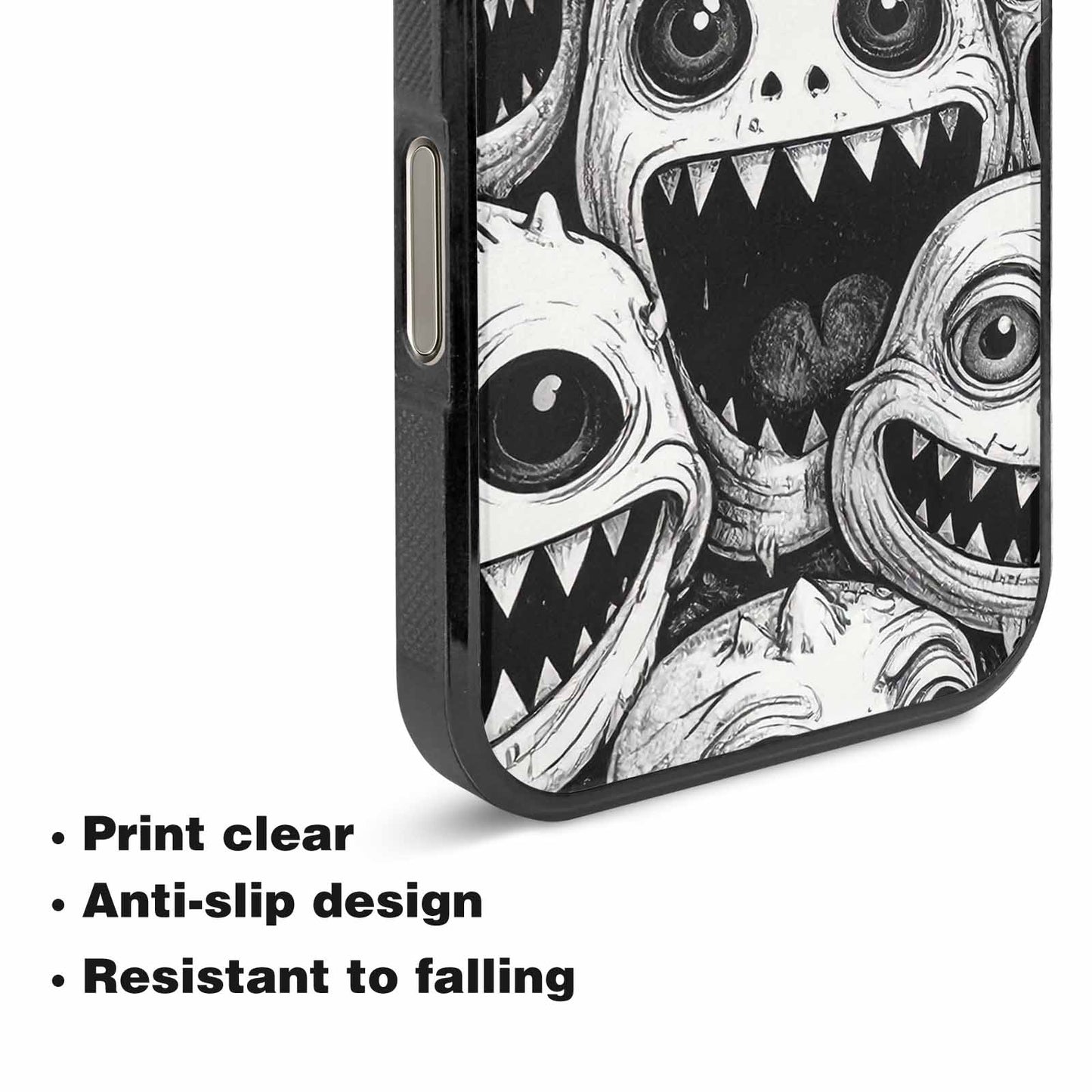 iPhone 16 Pro Case — Black And White Monster Face Collage, Custom Designed Case Cover