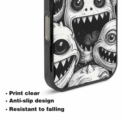 iPhone 16 Pro Case — Black And White Monster Face Collage, Custom Designed Case Cover