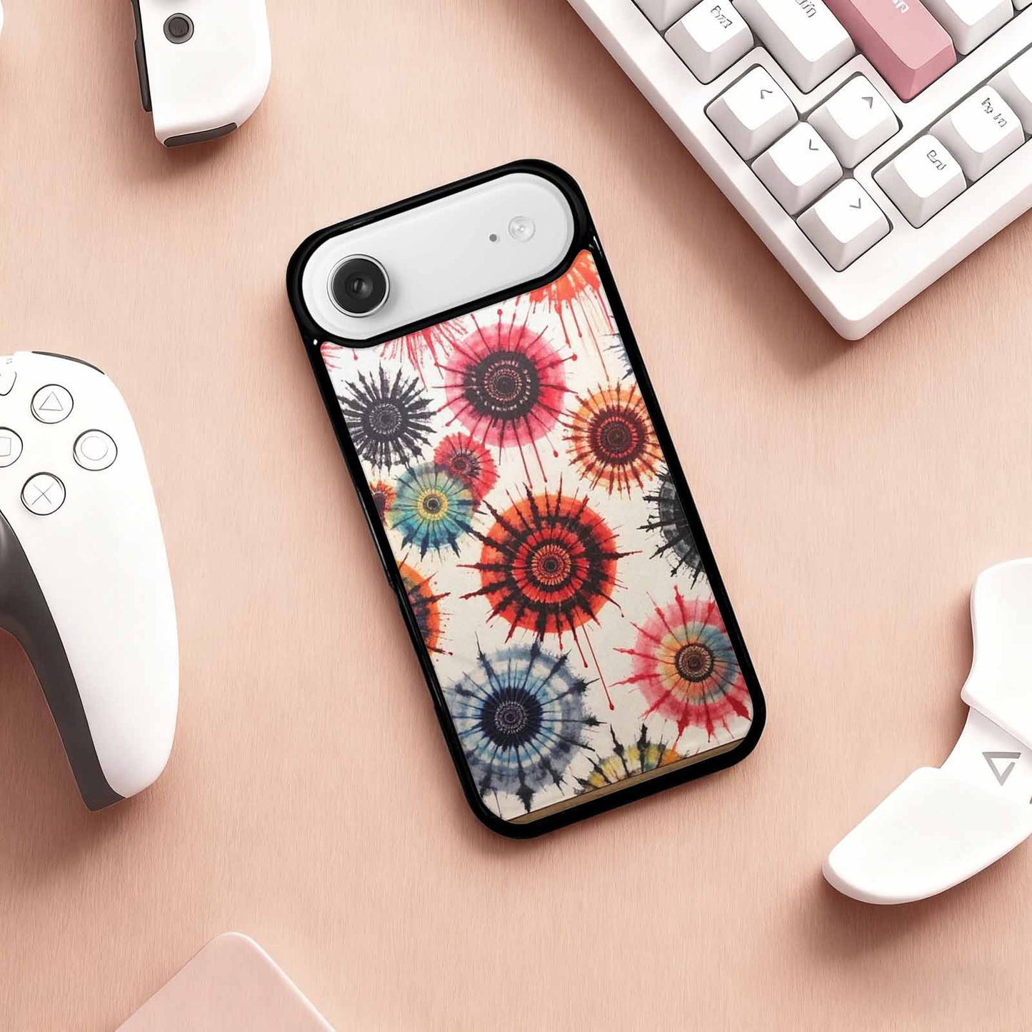 iPhone 17 Air Case — Tie Dye Swirls Black Red Tie, Personalized Phone Case