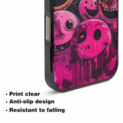 iPhone 16 Pro Case — Melting Moon Smiley Black Pink Ink, Customized Protective Case