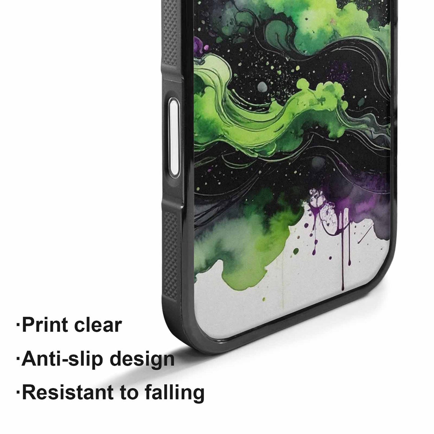 iPhone 17 Case — Black &amp; Green Ink Galaxy Space, Customized Protective Case