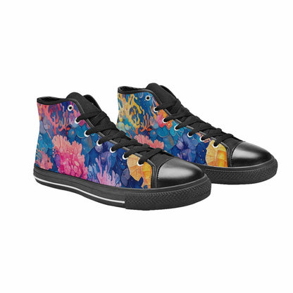 WOMEN'S Fish Scale Coral High Top Canvas Grunge Custom Shoes
