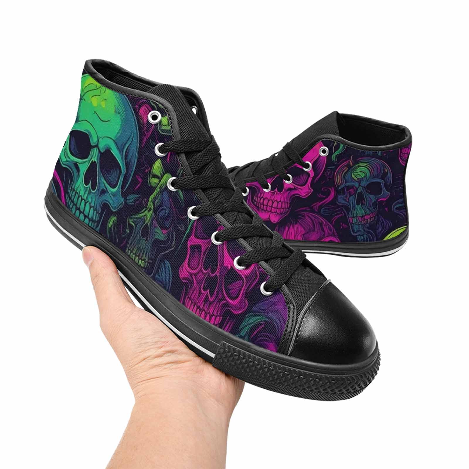 WOMEN'S Skulls - Neon High Top Canvas Wallpaper Art Custom Sneakers