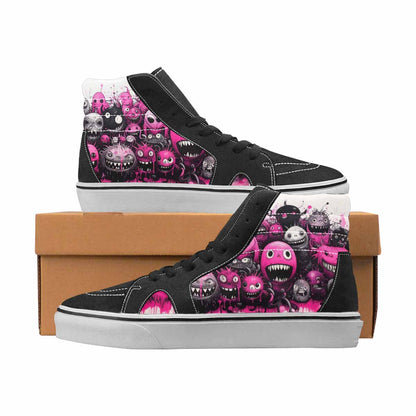 WOMEN'S Monsters Black & Pink Ink High Top Canvas Streetwear Aesthetic Custom Printed Shoes
