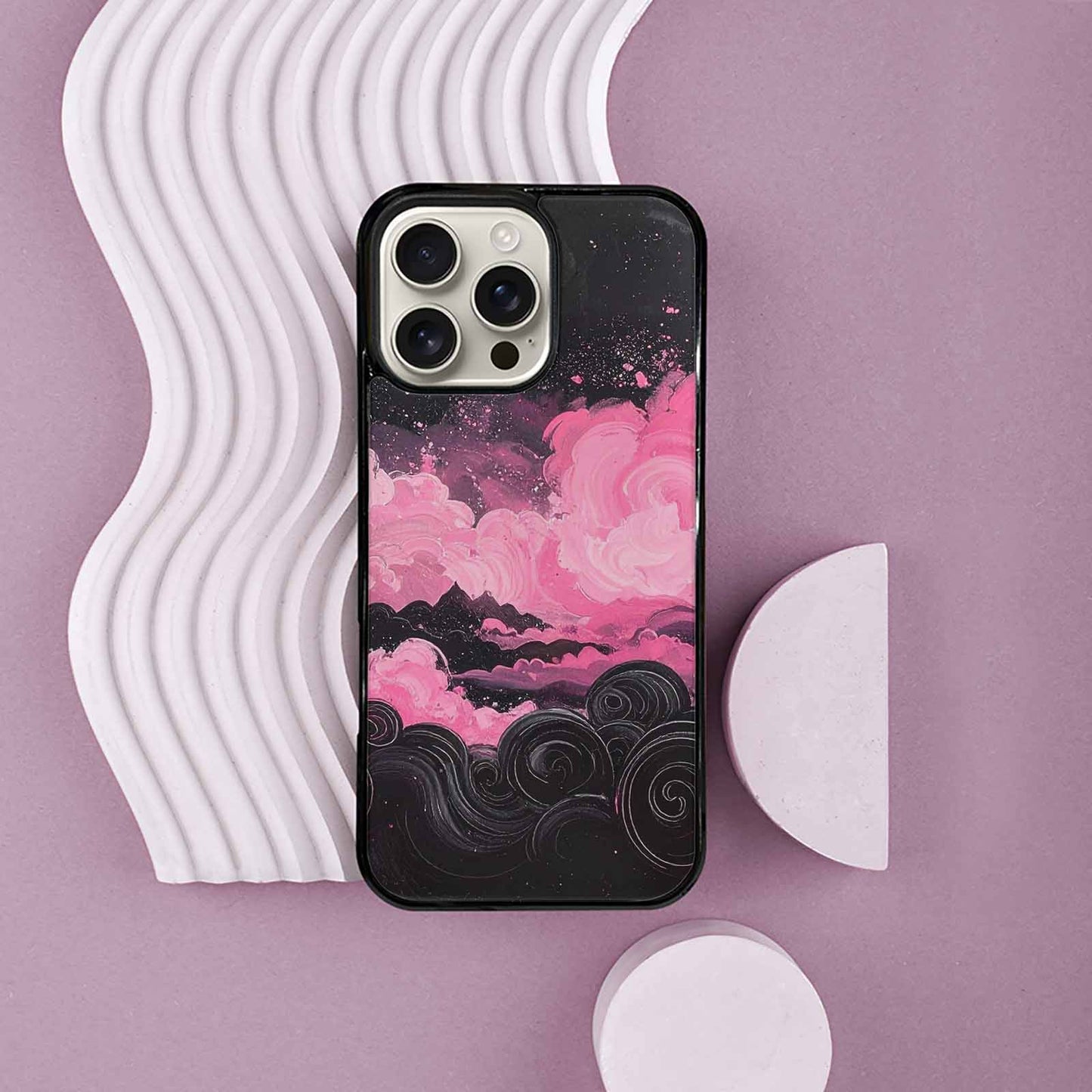 iPhone 16 Pro Max Case — Van Gogh Swirl Black Pink Ink, Customized Protective Case