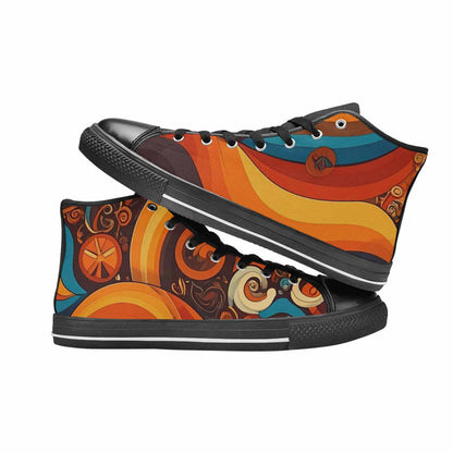 WOMEN'S Groovy 70S Peace High Top Canvas Wallpaper Art Sneakers