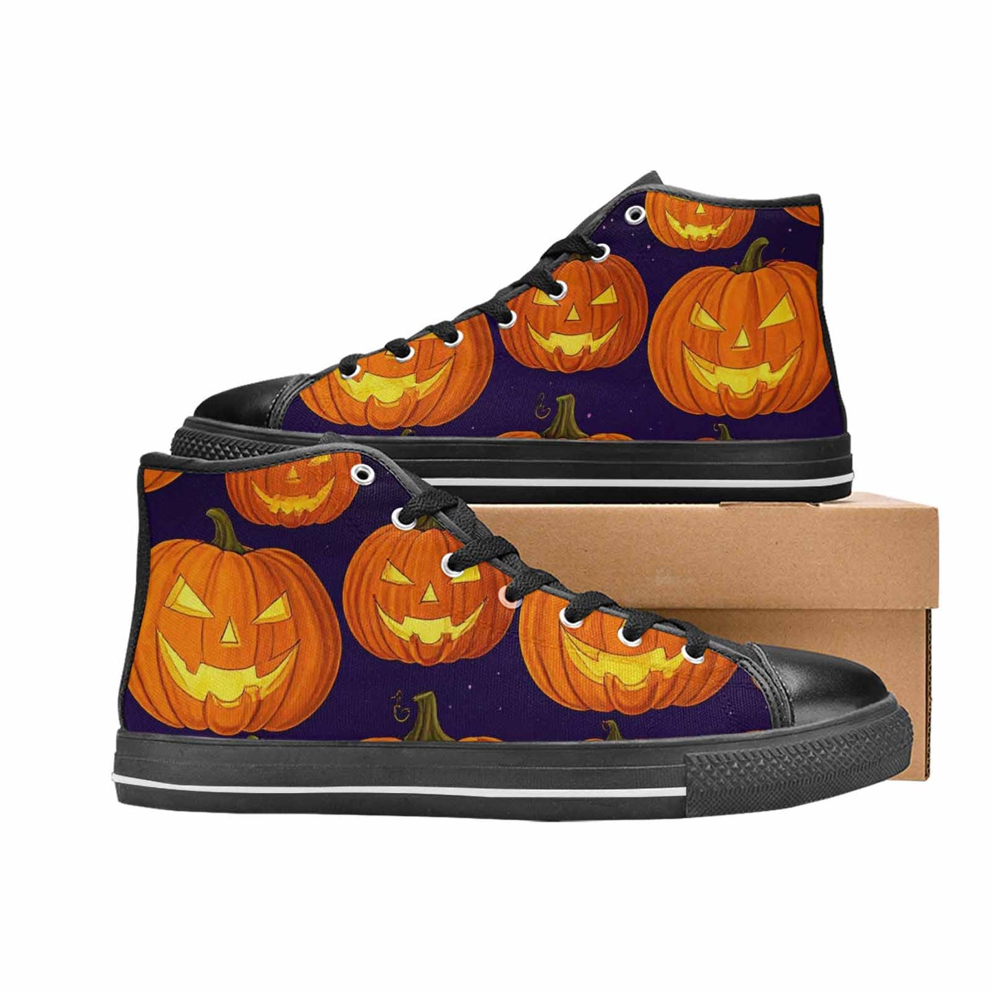 WOMEN'S Halloween Jackolantern Purple Sky High Top Canvas Surreal Custom Shoes