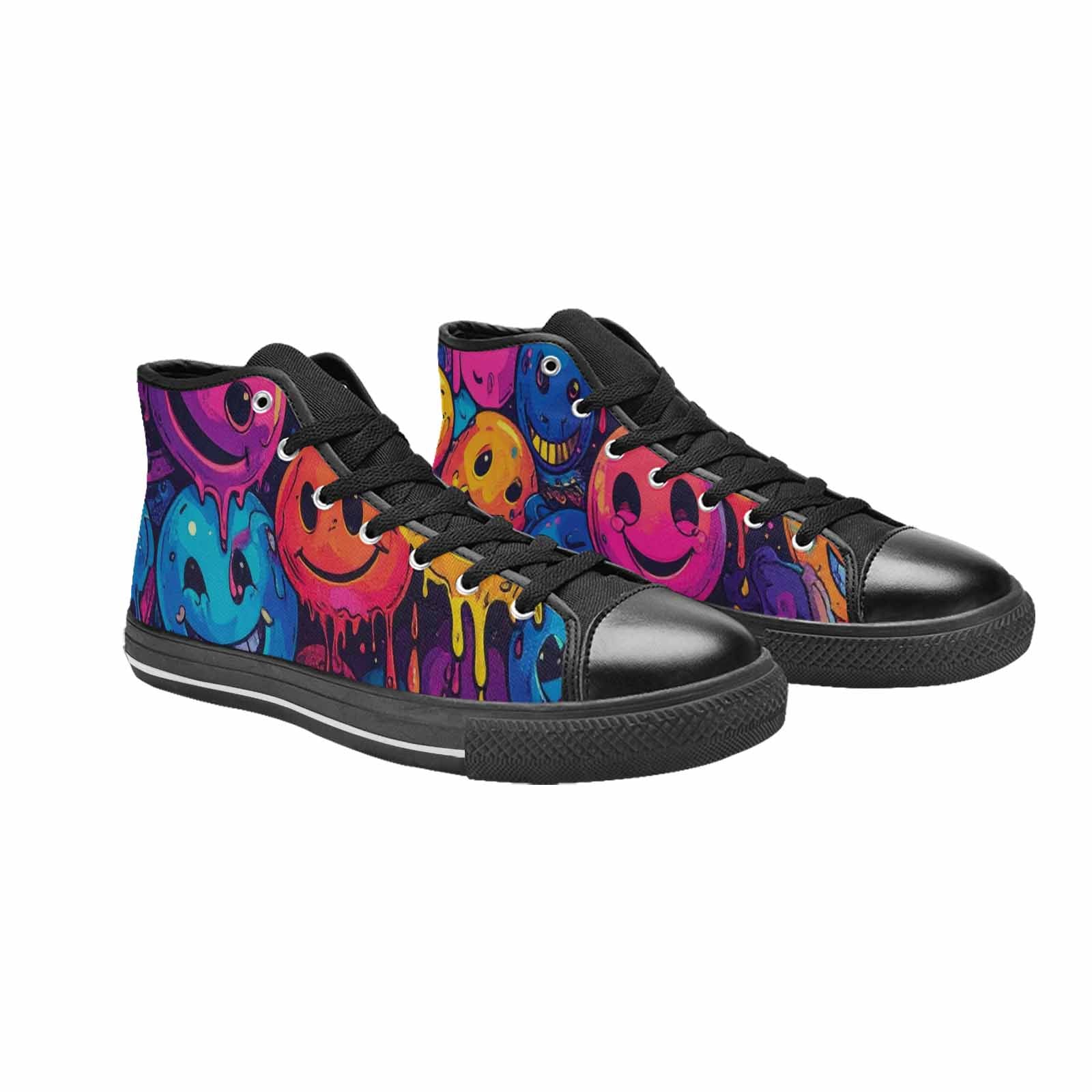 WOMEN'S Yellow Smiley Face High Top Canvas Y2K Custom Shoes