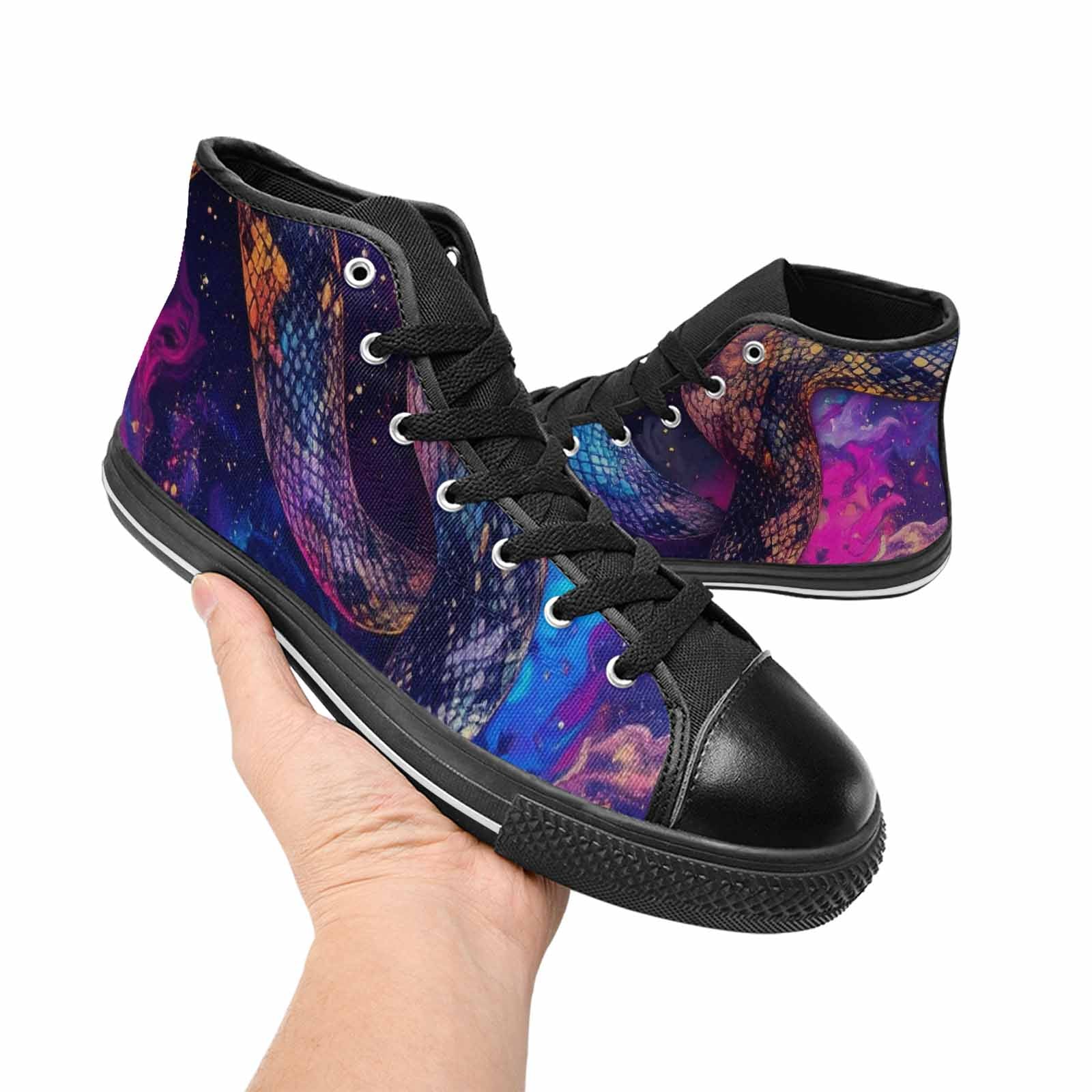 WOMEN'S Galaxy Snake Print High Top Canvas Surreal Custom Sneakers