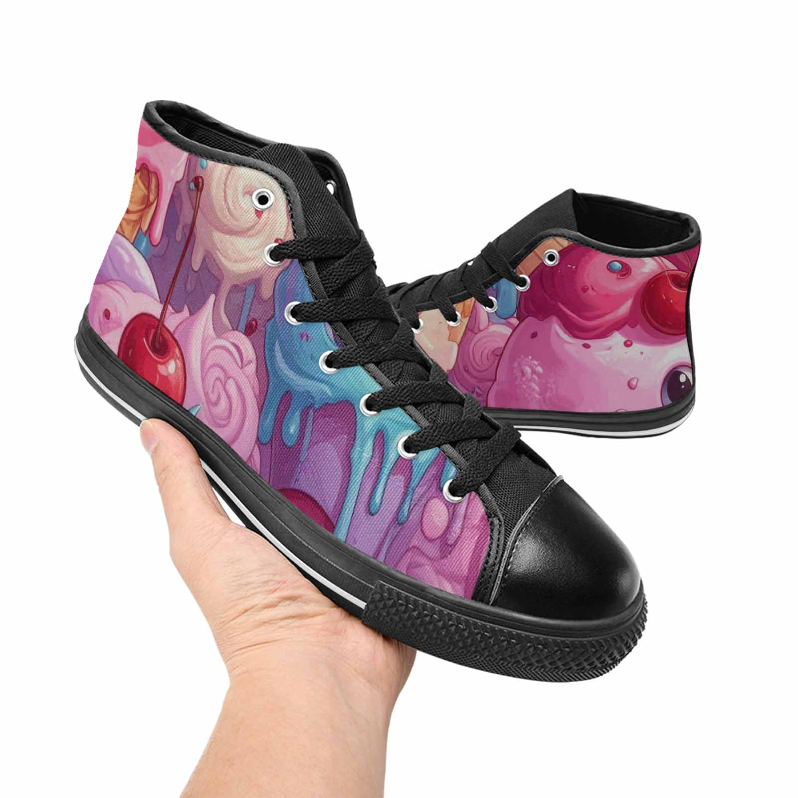 WOMEN'S Melting Icecream Monster Cherry High Top Canvas Surreal Custom Shoes