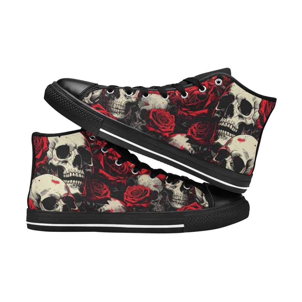 MEN'S Comic Book Skull Roses High Top Canvas Cottagecore Sneakers