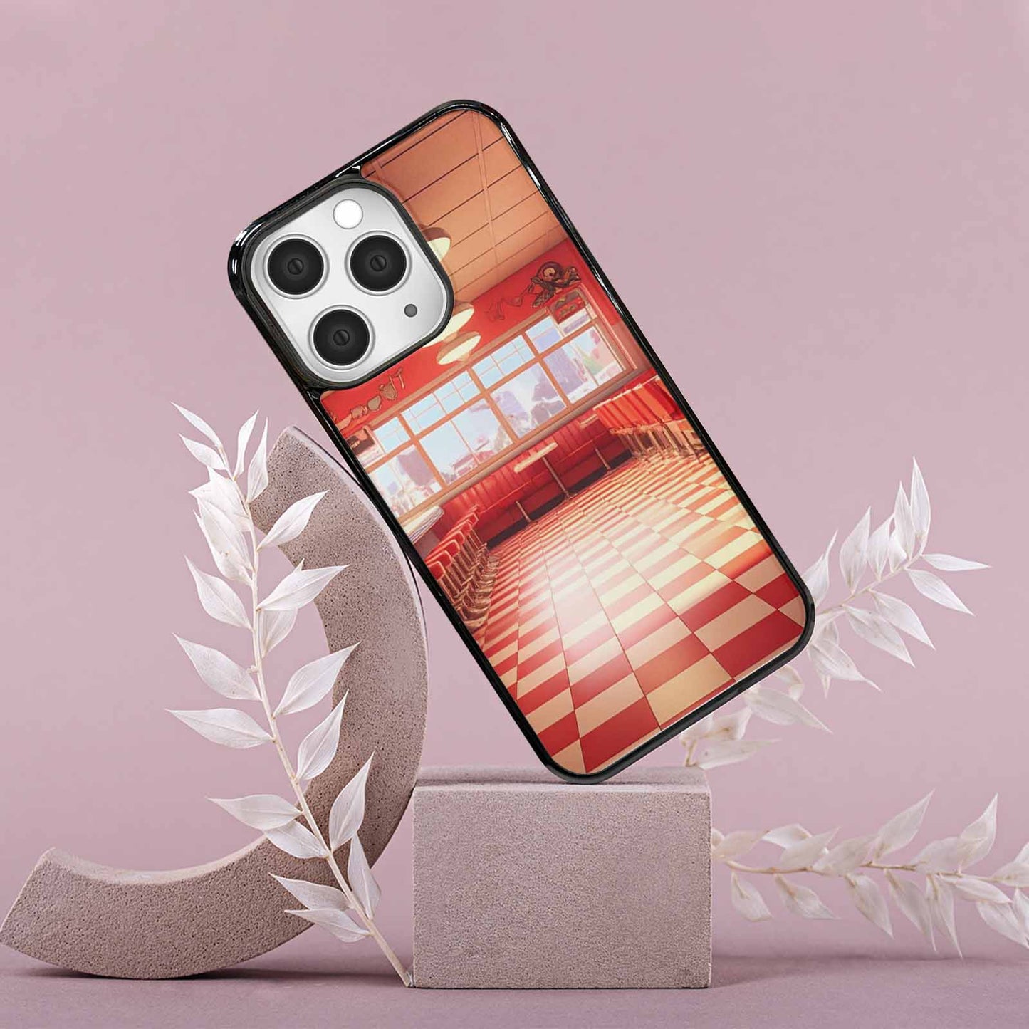 iPhone 15 Pro Max Case — 1950s Diner Cartoon Art Pattern, Custom Designed Case Cover