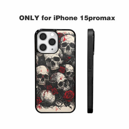iPhone 15 Pro Max Case — Skull And Roses Black Red Ink, Custom Print Case Cover