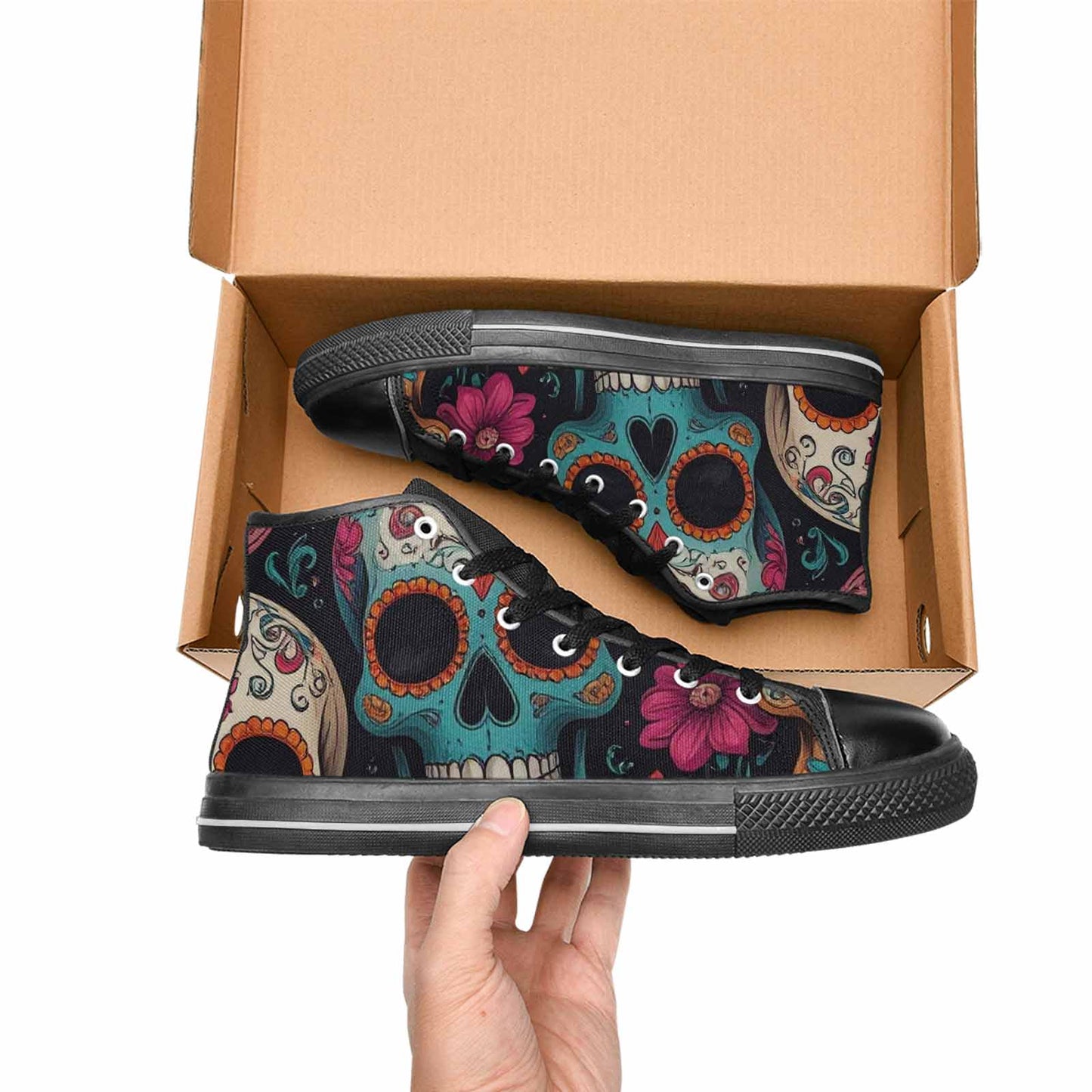 MEN'S Dia De Los Muertos Sugar Skull High Top Canvas Vibrant Chaos Custom Shoes