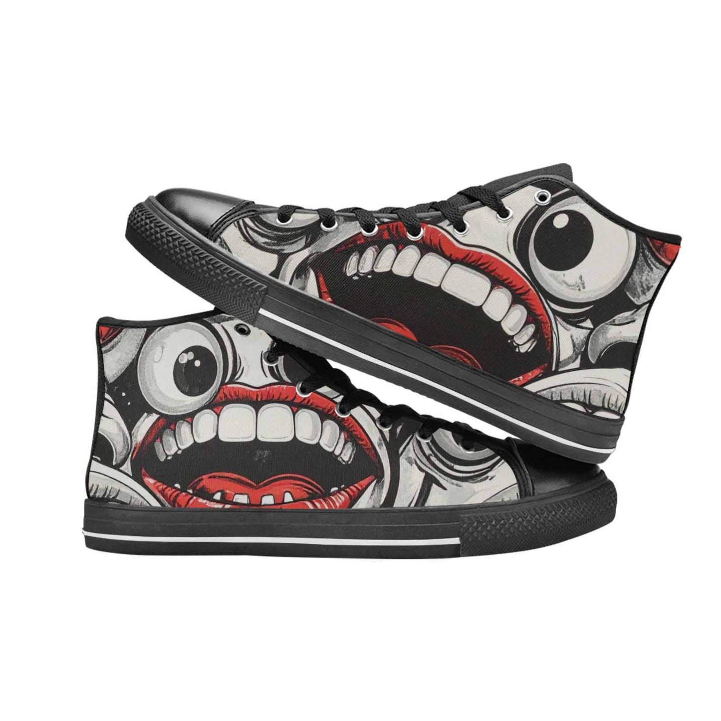 WOMEN'S Googly Cartoon Mouths High Top Canvas Vibrant Chaos Sneakers