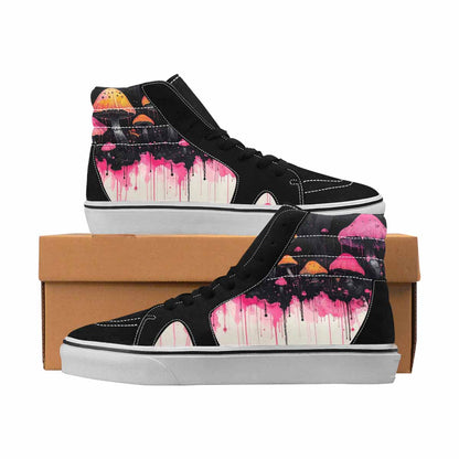 MEN'S Mushrooms Black & Pink Ink High Top Canvas Unique Print Melting Art Customized Sneakers