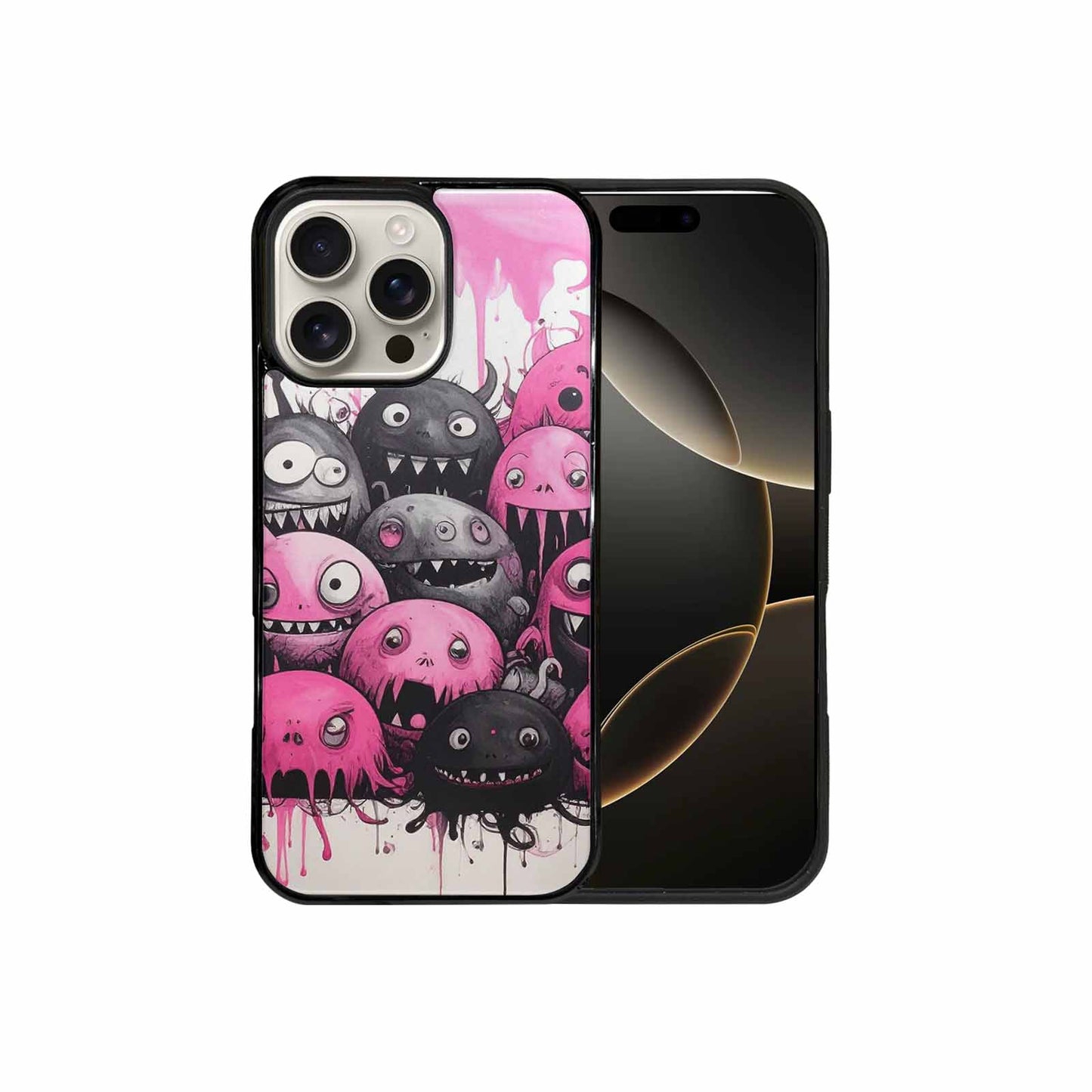 iPhone 16 Pro Max Case — Monsters General Black Pink Ink Cartoon, Custom Art Phone Cover