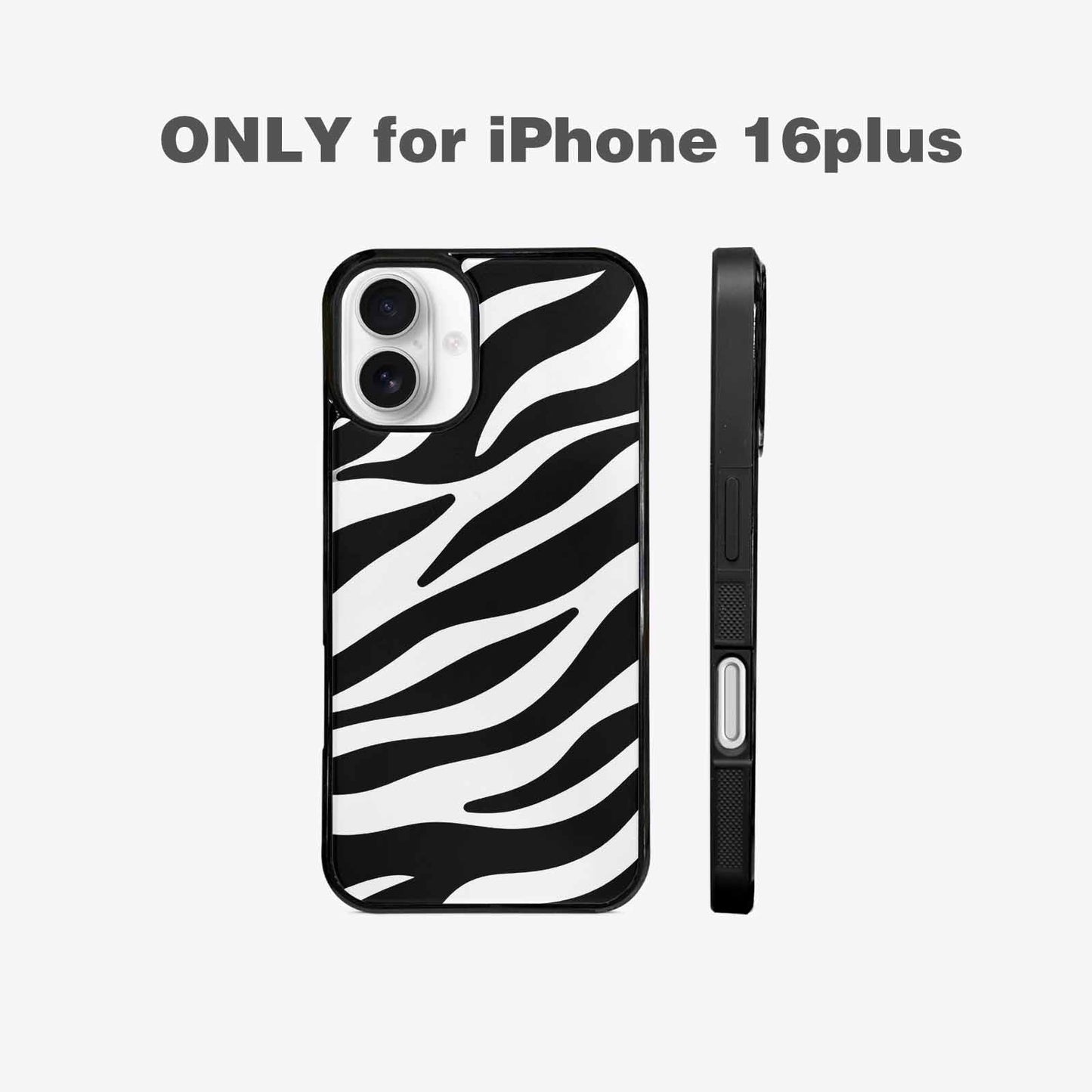 iPhone 16 Plus Case — Zebra Print Black White Custom, Original Design Phone Case