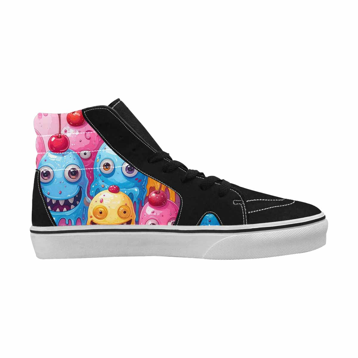 WOMEN'S Melting Icecream Monster Cherry High Top Canvas Vibrant Chaos Custom Shoes
